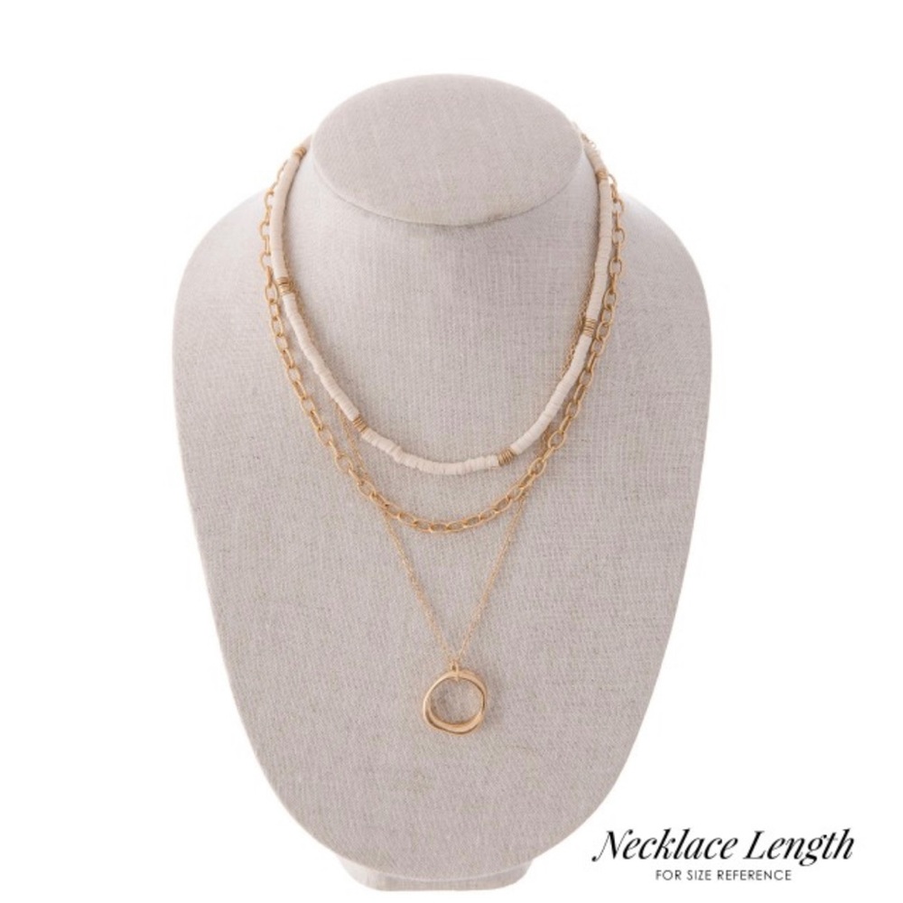 Chain Link Layered Rubber Heishi Beaded Ring Necklace.